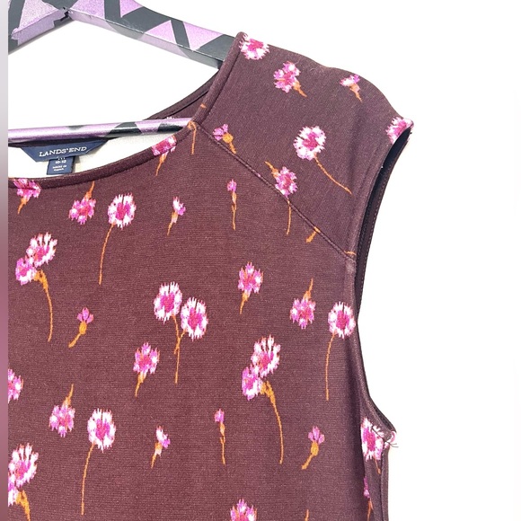 Lands End Casual Flared Coffee Brown Floral Dress Size 10-12 - Picture 7 of 8